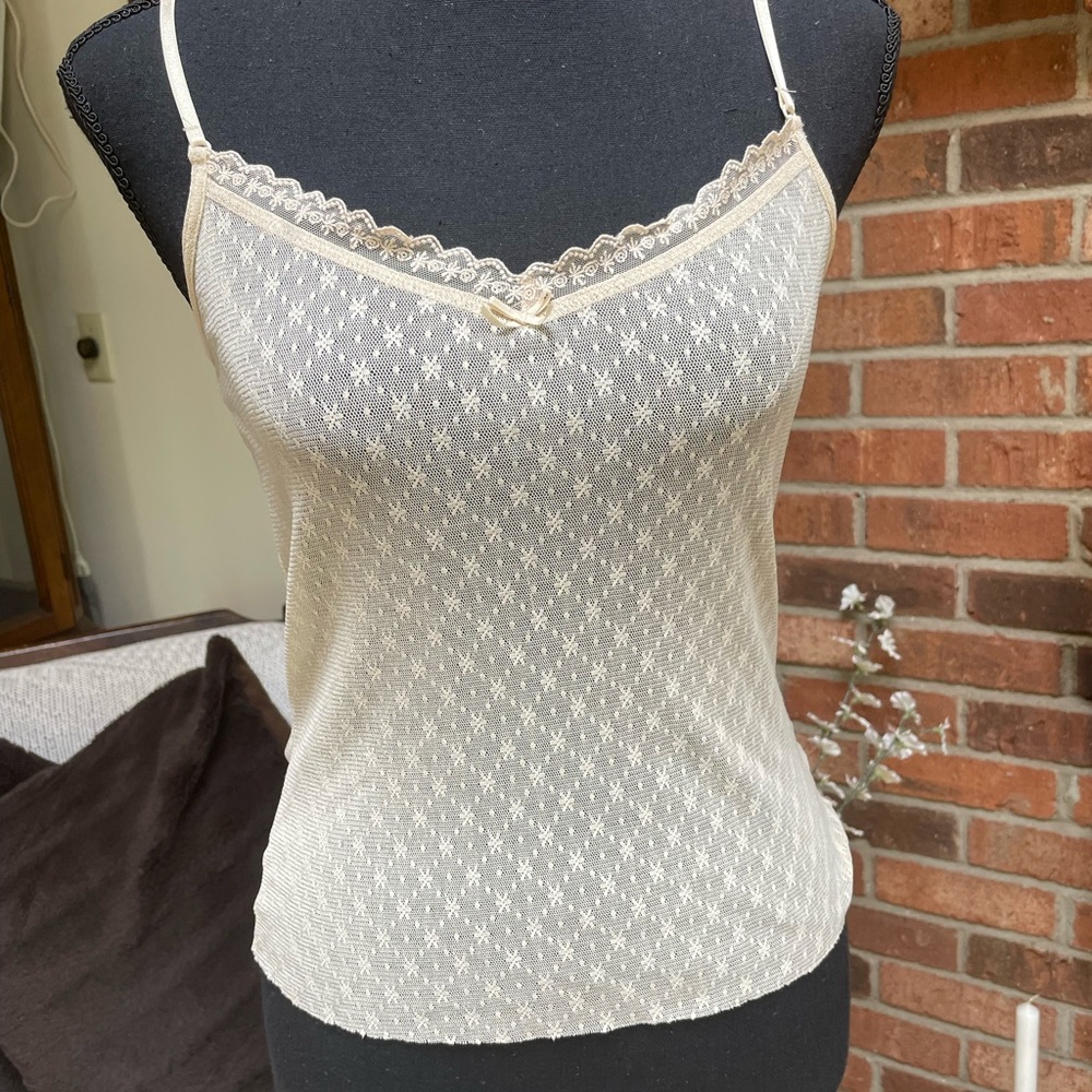 Elegant Cream Lace Trim Cami Top
